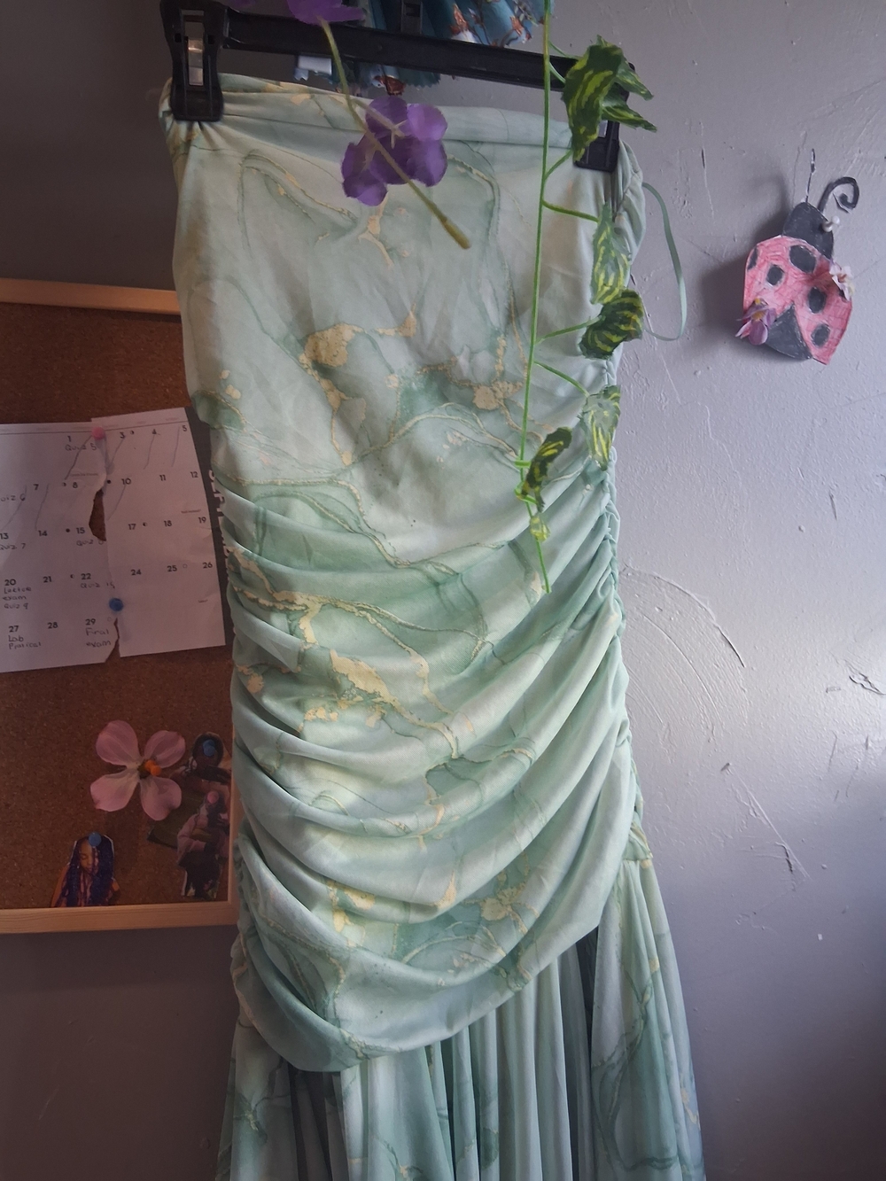 Light Green Marble Ruched Women's Dress